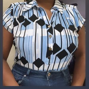 ALFANI Patterned Short-Sleeve Collared Blouse